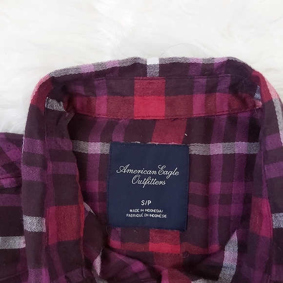 American Eagle Burgundy Plaid Button Down - Picture 9 of 9